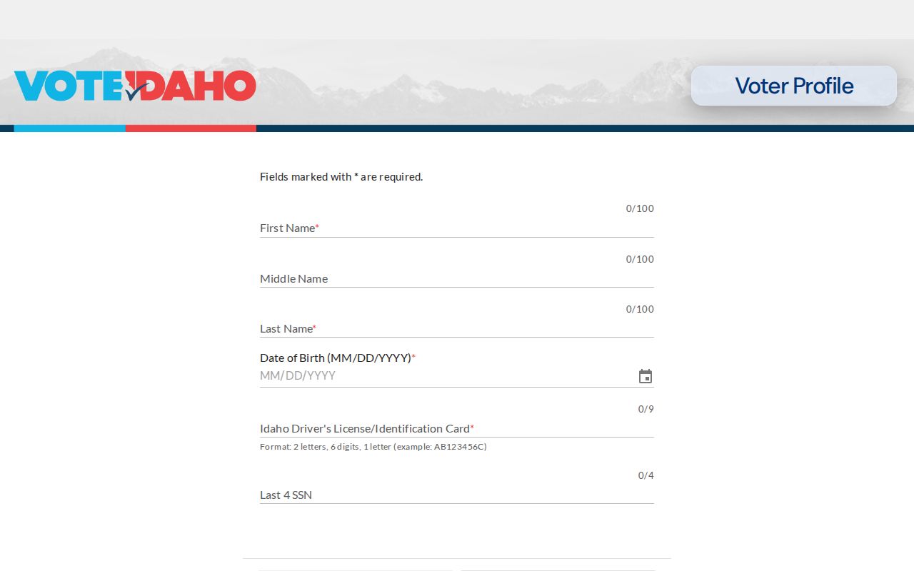 VoteIdaho name and date of birth form for an Idaho resident lookup