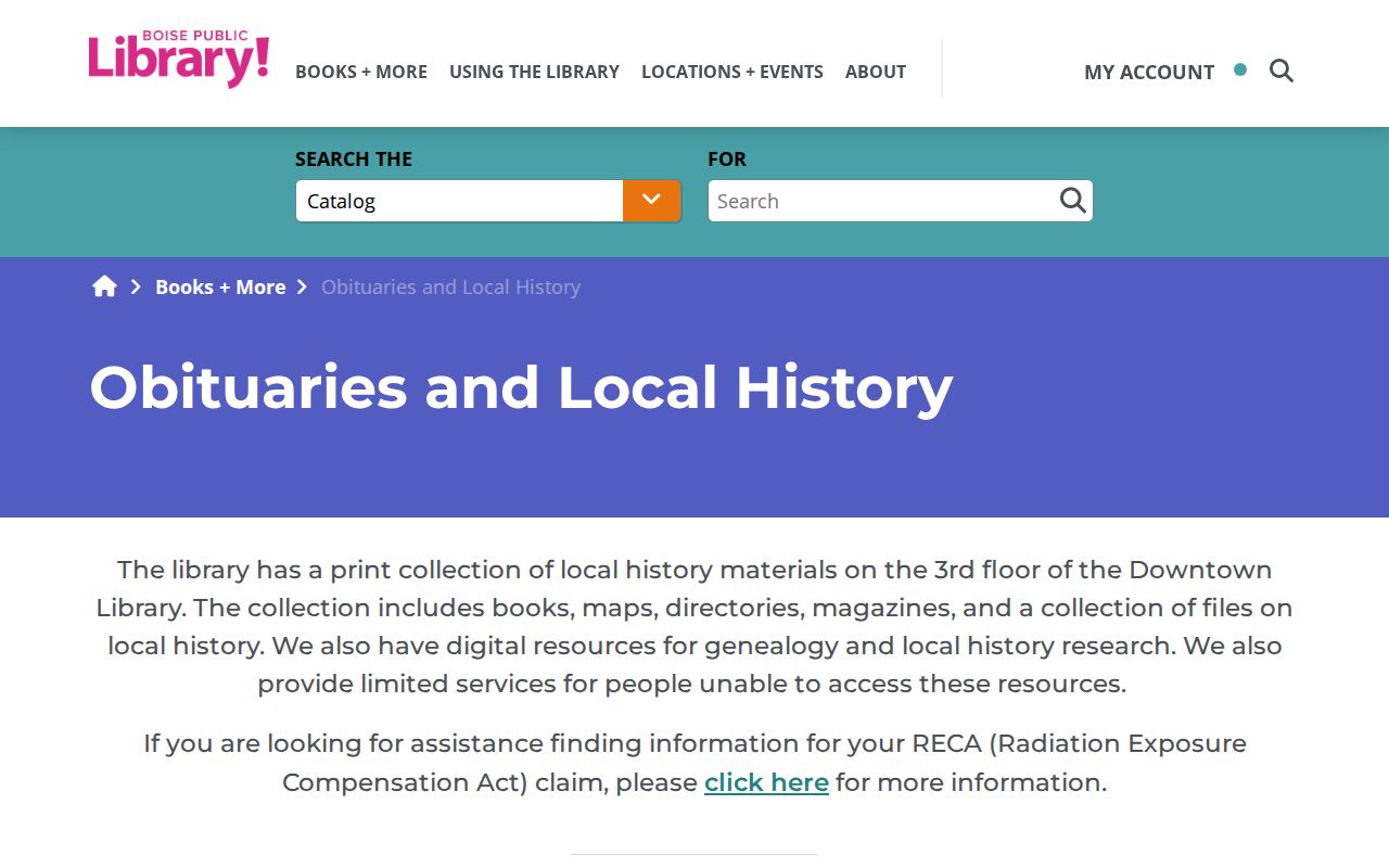 Idaho city directory and local-history collection page at Boise Public Library